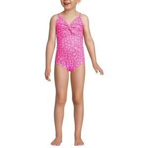 Lands' End Girls Chlorine‎ Resistant Twist Front One Piece Knockout Pink XL